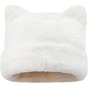 Women's Beige Winter Beanie Hat Cute Cat/Bear Ear Hat with Internal Support